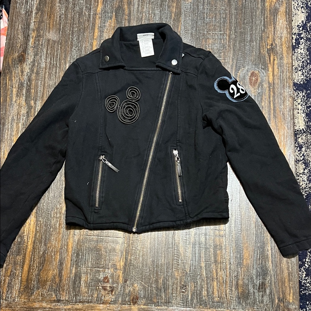 Disney Parks Authentic Disney Black Moto Jacket with Embroidered Details